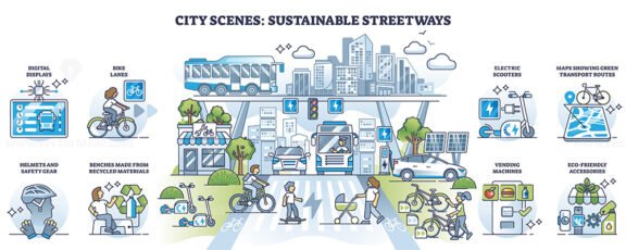 city scenes sustainable streetways set 1