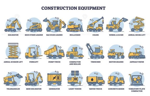 construction equipment rental icon set outline 1