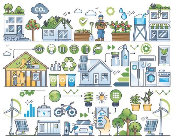 eco friendly home elements outline set 1