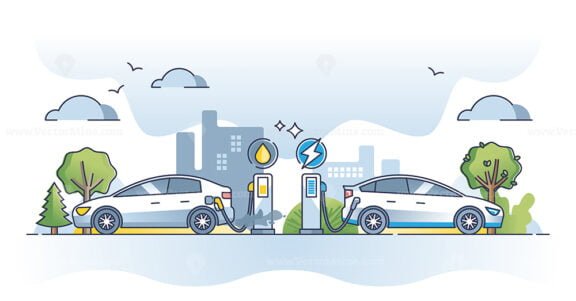 gasoline vs electric car 1 outline concept 1
