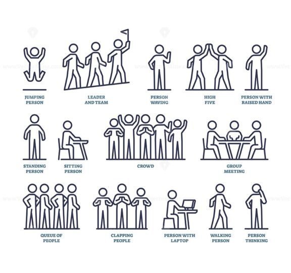 people basic positions icons outline 1