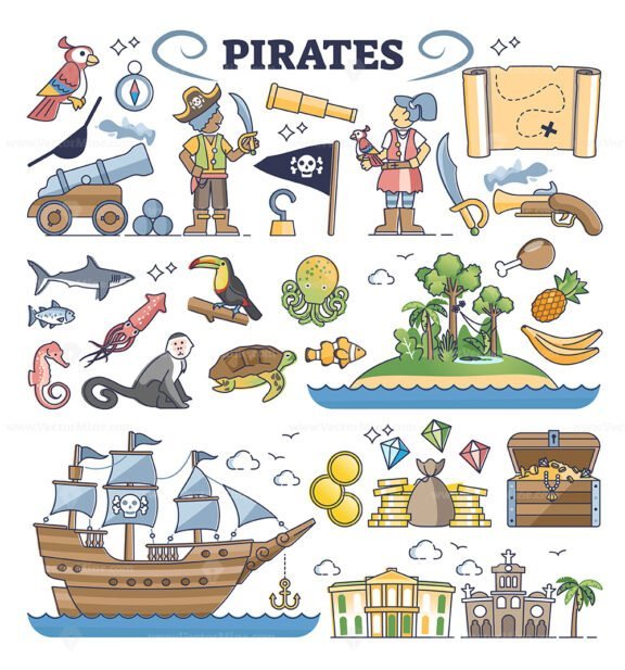pirate collection kids outline 1