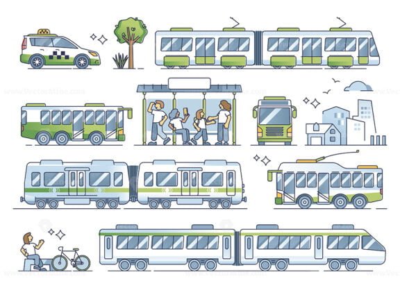 public transportation set outline 1