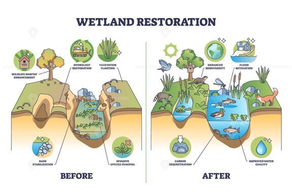 wetland restoration reviving ecosystems for a healthier environment outline diagram 1