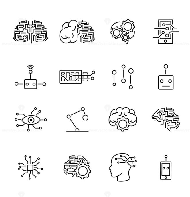 FREE Artificial intelligence robotics outline icons collection with ...