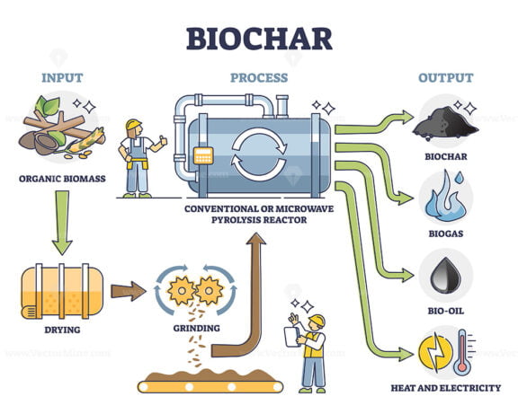 Biochar, biogas, bio oil and energy production by pyrolysis reactor