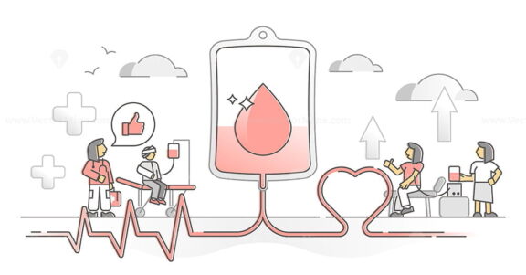 Blood donation volunteer and patient help support monocolor outline concept