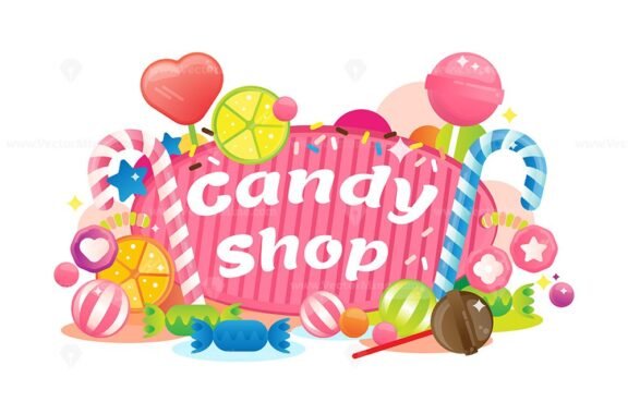 Free Vector Illustration With Colorful Candy Shop Sign Vectormine 