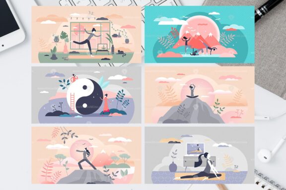 18 Yoga Concept Vector Illustrations Bundle - Image 7