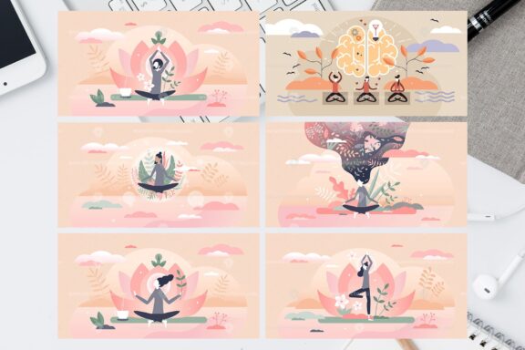 18 Yoga Concept Vector Illustrations Bundle - Image 8