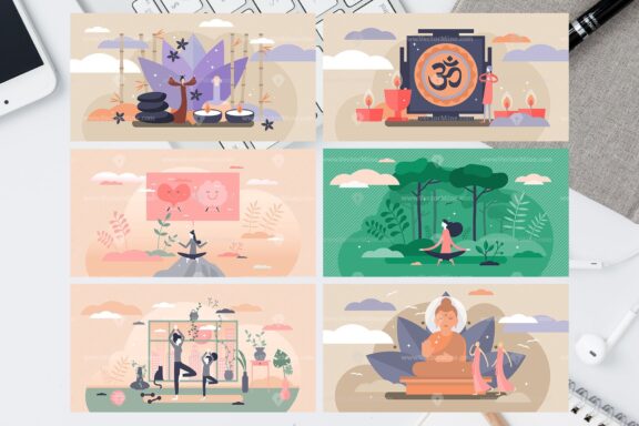 18 Yoga Concept Vector Illustrations Bundle - Image 9