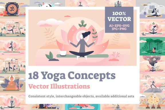 18 Yoga Concept Vector Illustrations Bundle