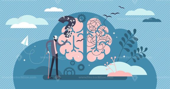 Dementia health disorder flat tiny person concept vector illustration