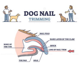 Dog nail trimming with anatomical claw side view structure outline ...