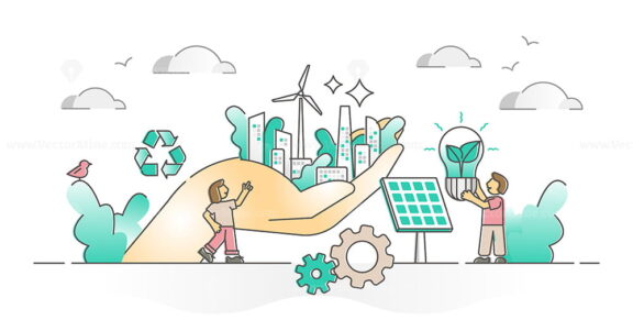 Environment care with sustainable electricity power source outline concept