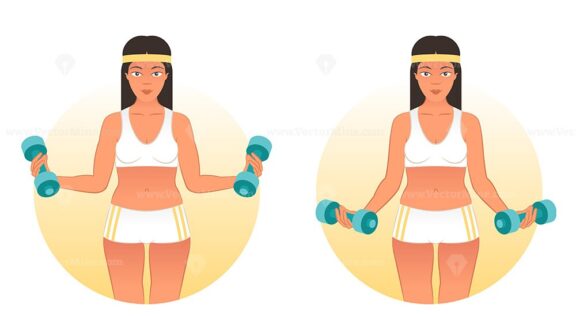 FREE Natural looking fitness woman character model with dumbbells exercising