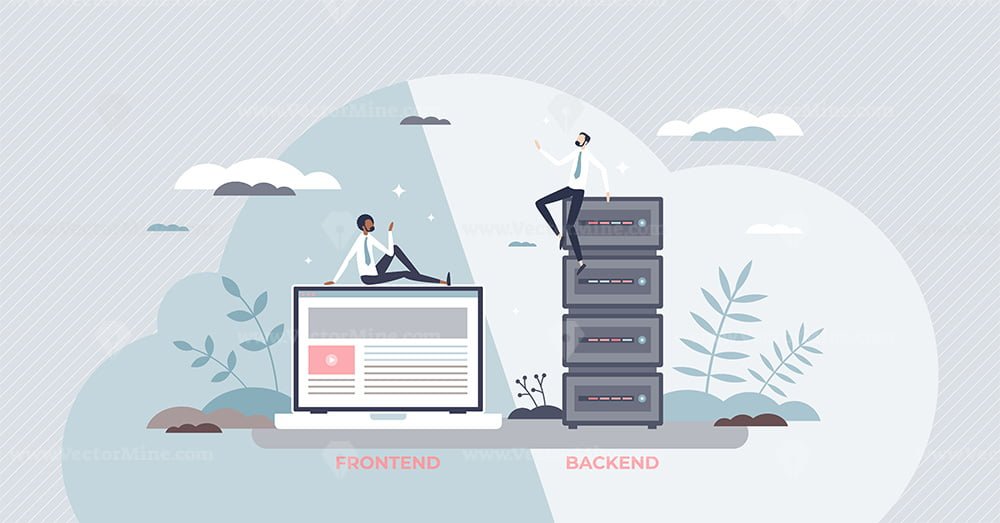 Frontend Vs Backend Programming Sides For Web Project Tiny Person ...