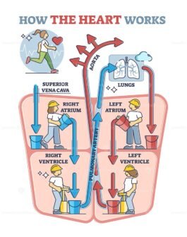 How heart works explanation with inner human organ function outline ...