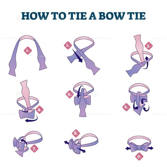FREE How to tie a bow tie explanation steps, illustrated scheme ...