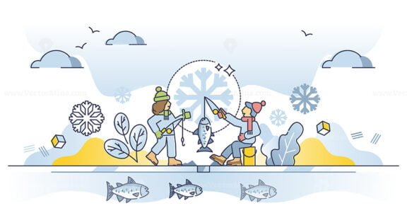 Ice Fishing outline concept