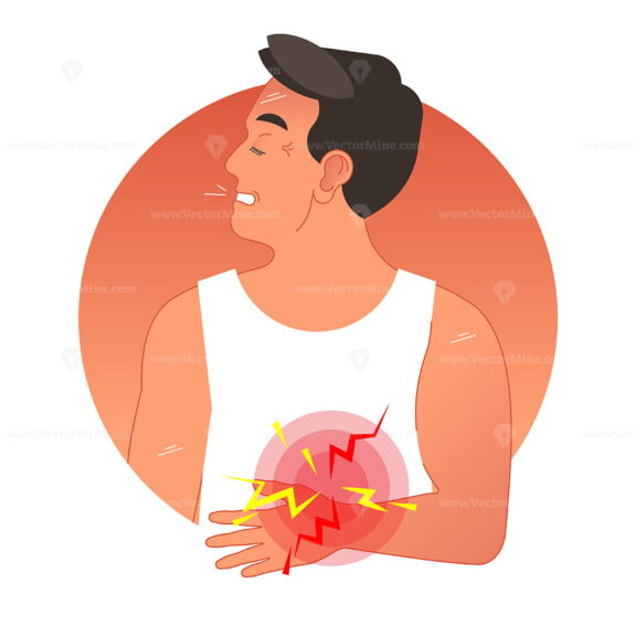 Painful stomach concept vector illustration with human torso