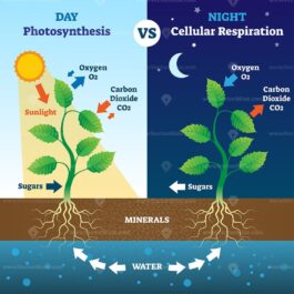 Photosynthesis and cellular respiration comparison vector illustration ...