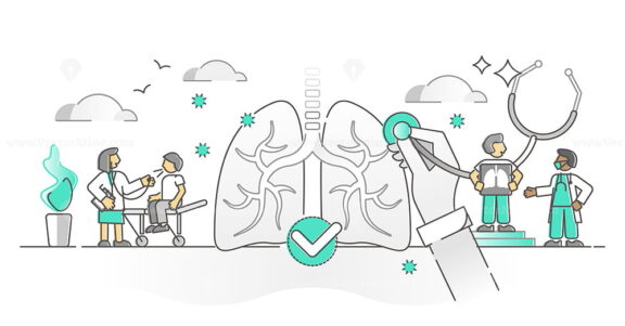 Pulmonology as lungs and respiratory air breathing monocolor outline concept
