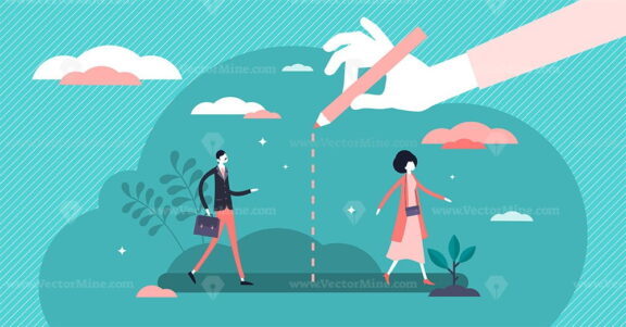 Social distancing concept, flat tiny persons vector illustration