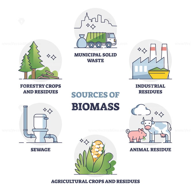 Sources Of Biomass Energy As Alternative Power In Outline Collection ...