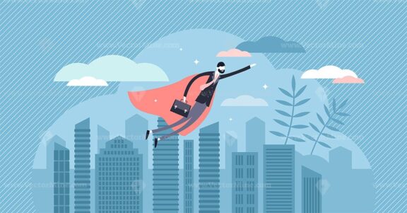 Superhero businessman concept, flat tiny person vector illustration