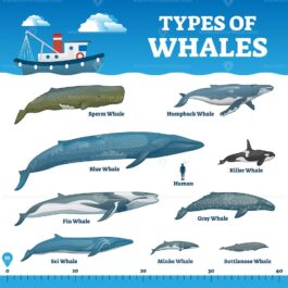 Types of whales educational labeled wildlife comparison vector ...