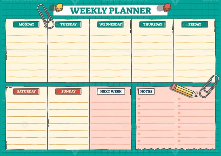 Weekly planner template graphic design, vector illustration printable ...