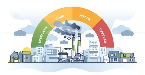 Air quality meter and measurement scale from excellent to bad outline diagram