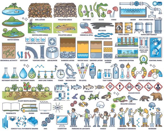 Bioremediation as using microbes or bacteria for pollution outline collection