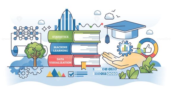 Data science courses for machine learning or statistics outline hands concept