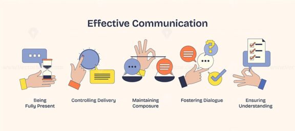 Effective communication visualizes hands managing tasks and dialogue, emphasizing clarity and interaction. Neubrutalism hands concept