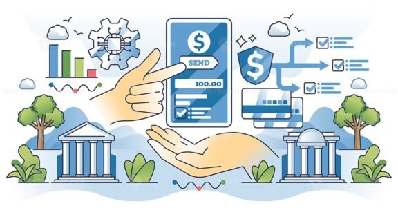 electronic funds transfer hands outline 1