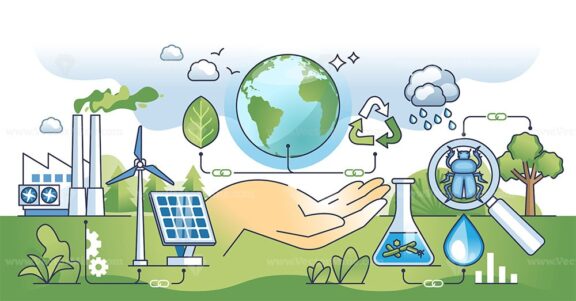 Environmental science and nature friendly power sources outline hands concept