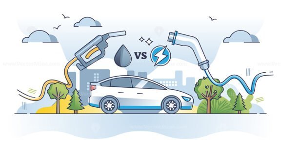 gasoline vs electric car 2 outline concept 1