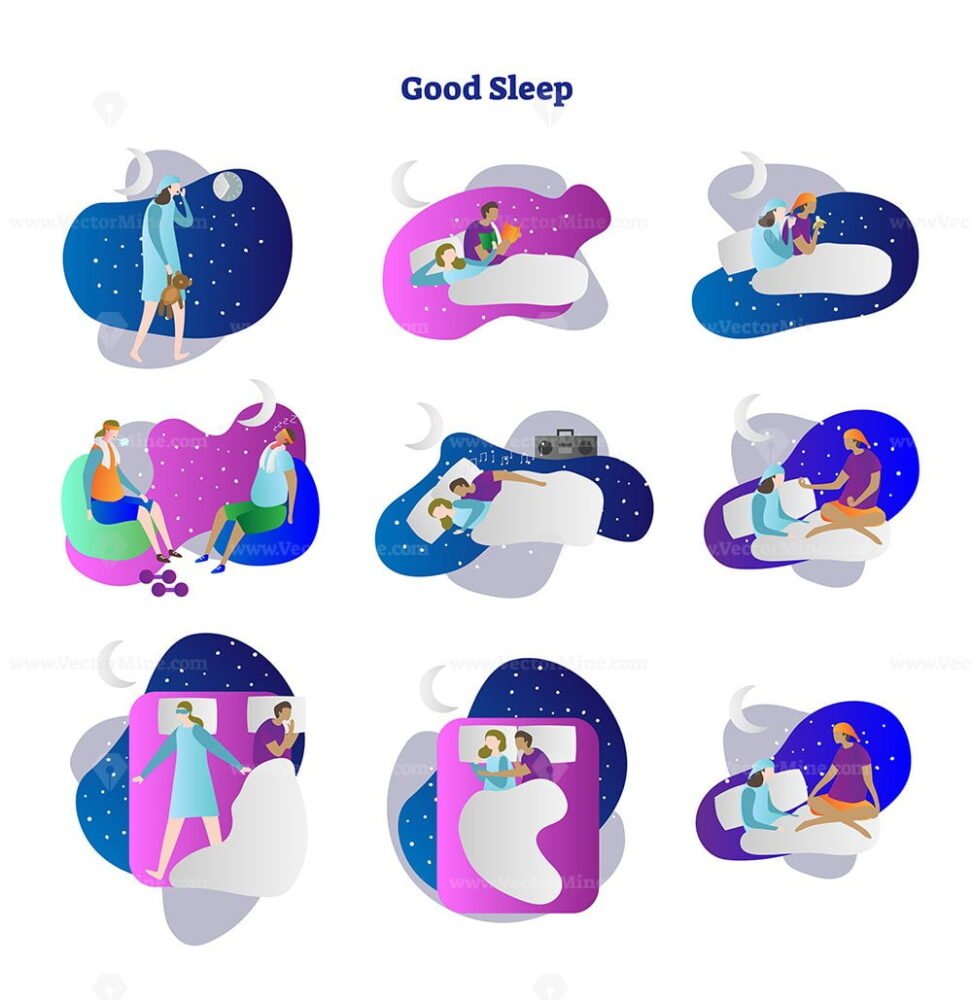 free-good-or-bad-sleep-vector-illustration-collection-set-vectormine