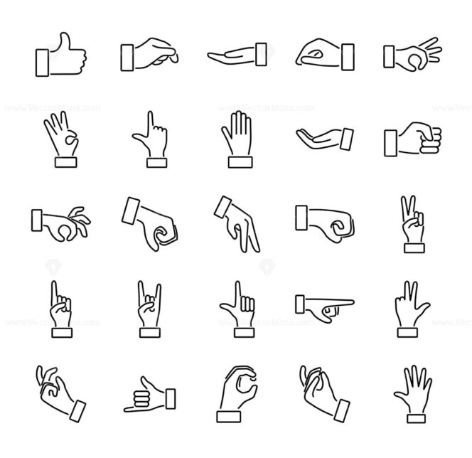 FREE Hand gesture outline vector illustration icon collection set ...