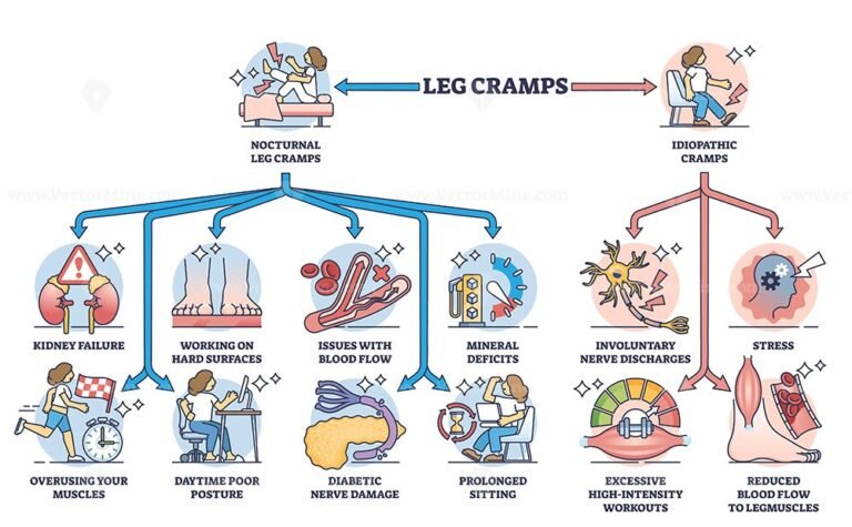 Leg cramps division and medical causes for acute sharp pain outline ...