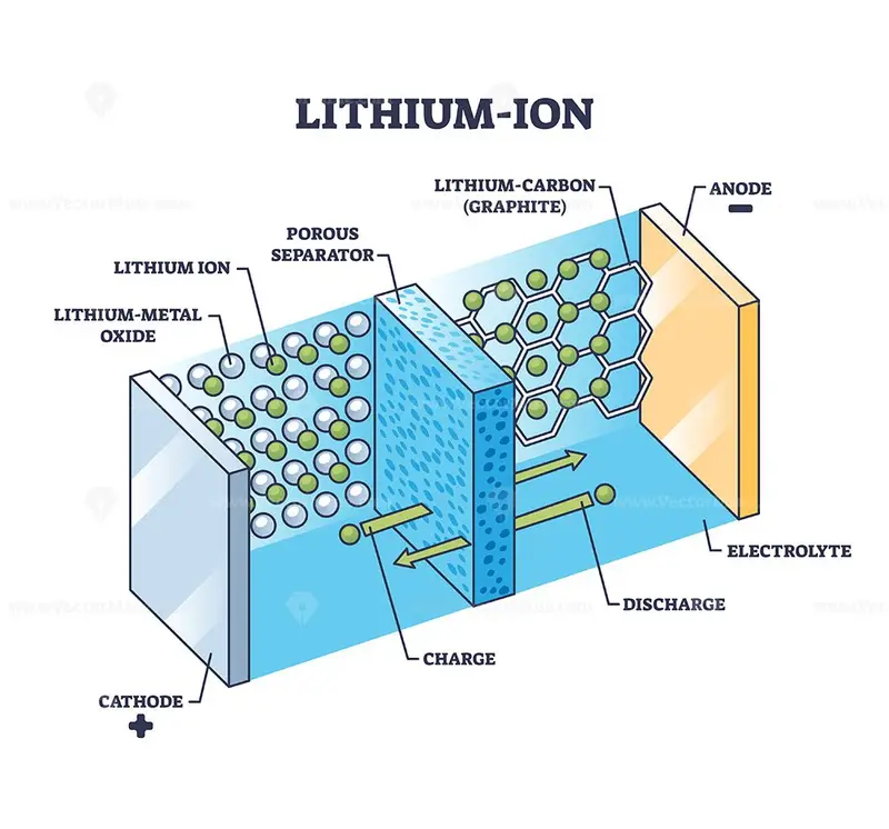 Lithium-ion or Li-ion battery principle for power storage outline ...