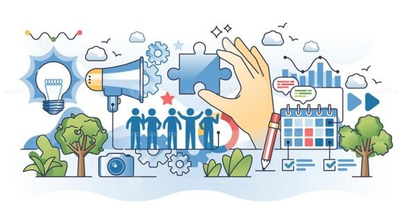 marketing teamwork hands outline concept 1