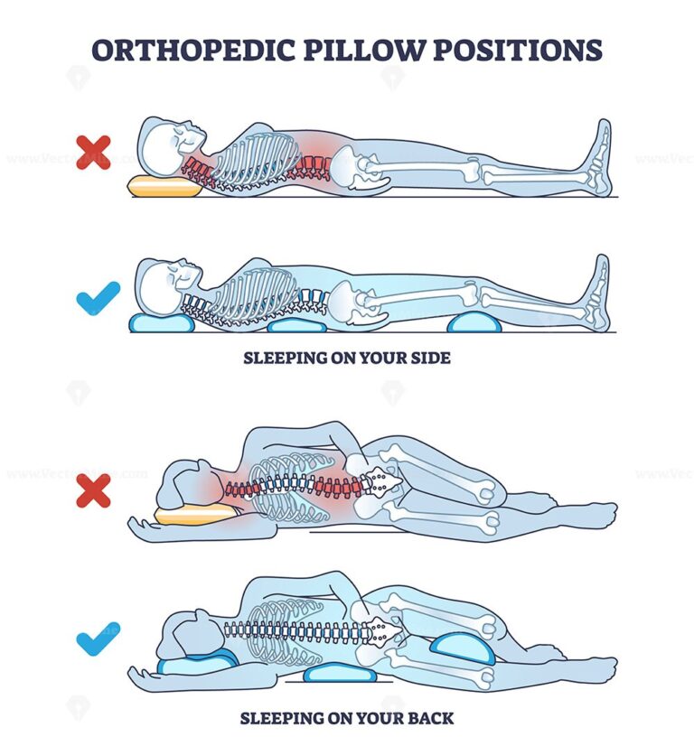 Orthopedic pillow positions with sleeping on side and back outline ...