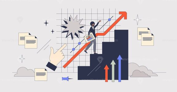 Performance management and work development tiny person neubrutalism concept