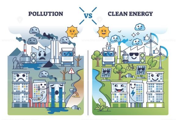 pollution vs clean energy kid friendly diagram outline 1