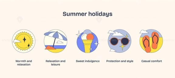 summer holidays neubrutalism icons 1