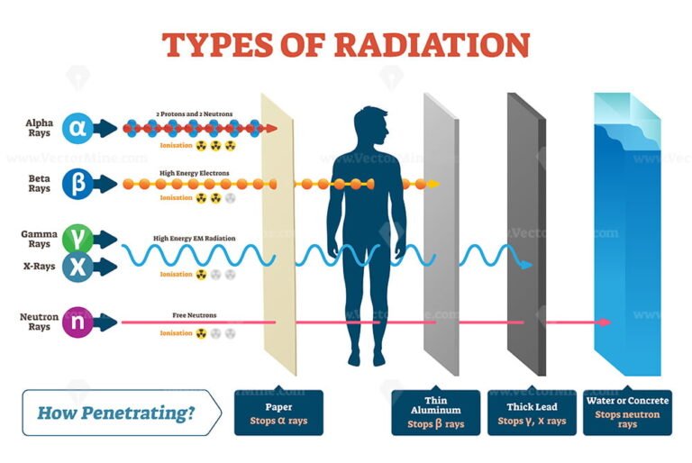 Types of radiation vector illustration diagram and labeled example