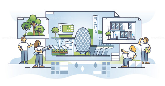 Urban planning and sustainable downtown architecture project outline concept